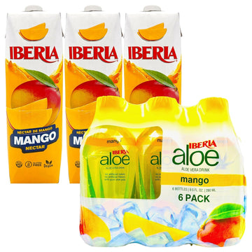 Iberia Mango Nectar, 33.8 fl. oz., (Pack of 3) + Iberia Aloe Vera Drink with Pulp 9.5 fl oz, Mango (Pack of 6) : Grocery & Gourmet Food