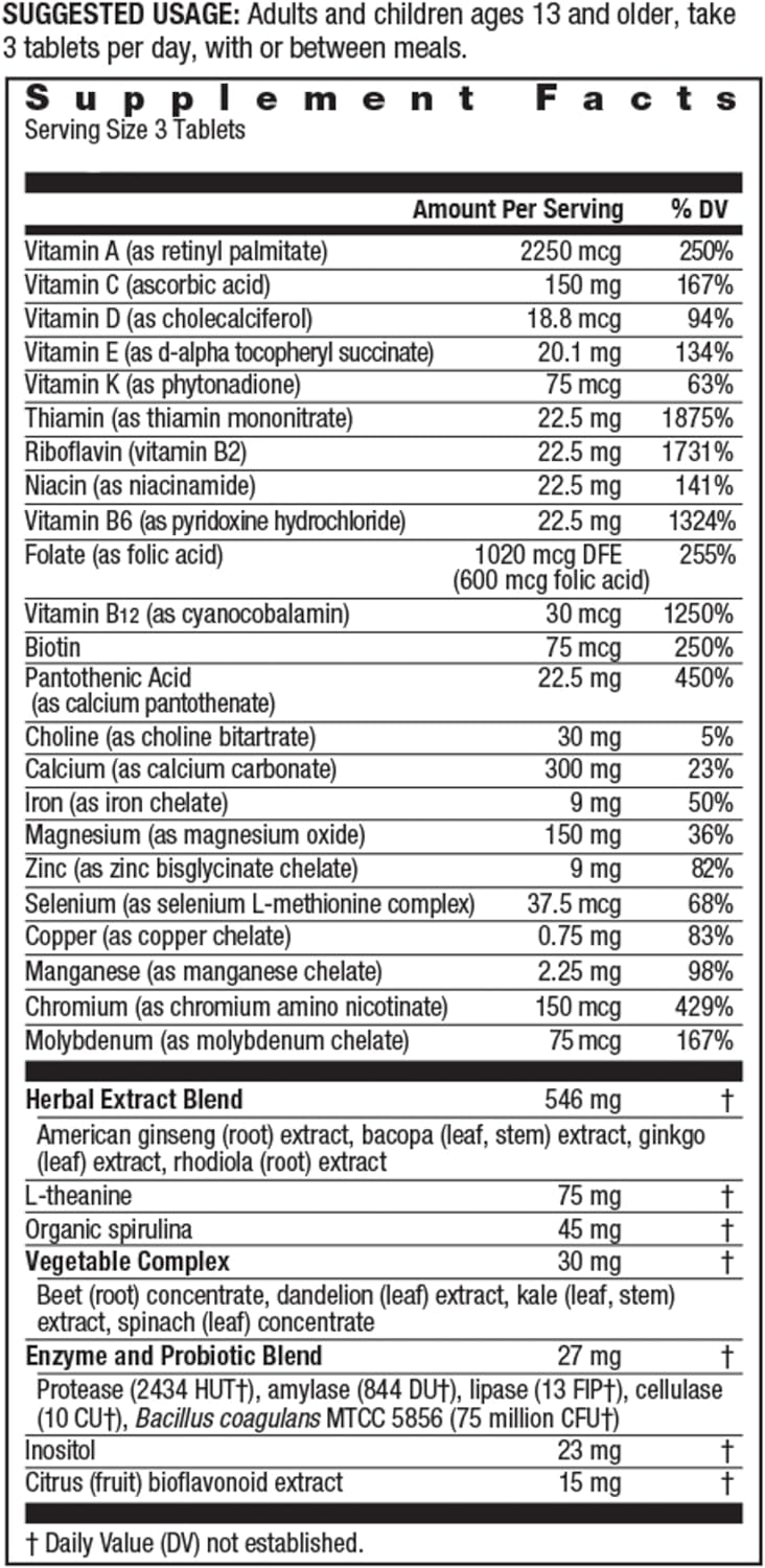Rainbow Light - Brain & Focus Multivitamin for Teens & Adults - Food-based Nutrition, Supports Brain Health, Energy, Immune System, and Digestion - 90 Mini-Tablets