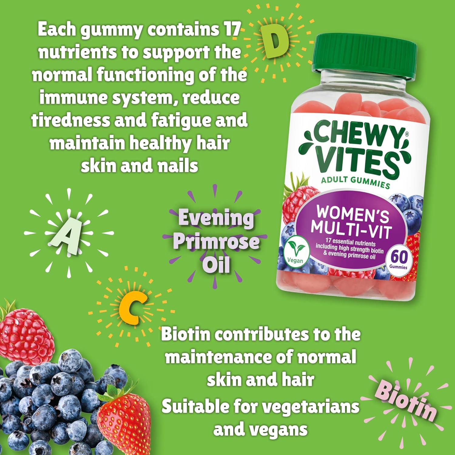Chewy Vites Adult Immune Support, 60 Multivitamin Gummies, High Strength Vitamin D, Vitamin B6, B12, C, Zinc, Selenium, 2 Months Supply, Real Fruit Juice, Vegan, Orange Flavour : Amazon.co.uk: Health & Personal Care