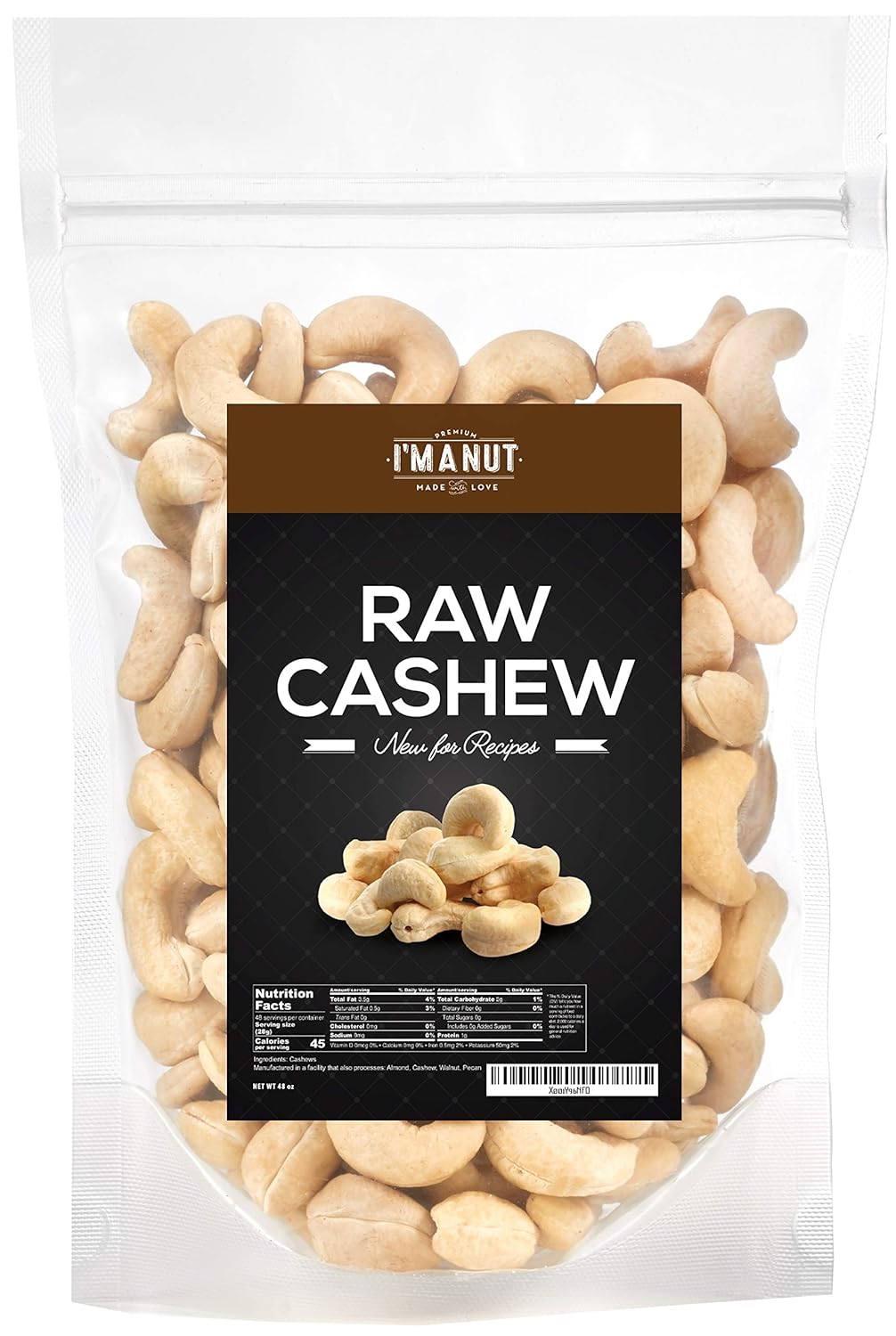 Raw Whole Unsalted Cashews 48Oz (3 Lb) 100% Natural | No Chemicals | Batch Tested Gluten & Peanut Free | Non-Gmo | Keto And Paleo Diet Friendly