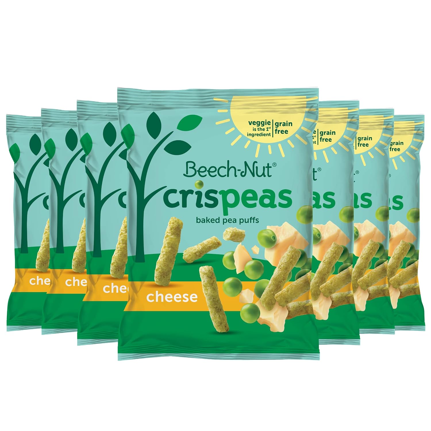 Beech-Nut Toddler Snacks, Cheese Crispeas Baked Pea Puffs, Grain-Free, Gluten-Free, Non-GMO, 1.4 oz Bag (7 Pack)