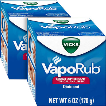 Vicks Vaporub, Original, Cough Suppressant, Topical Chest Rub & Analgesic Ointment, Medicated Vicks Vapors, Relief From Cough Due To Cold, Aches & Pains, 6Oz