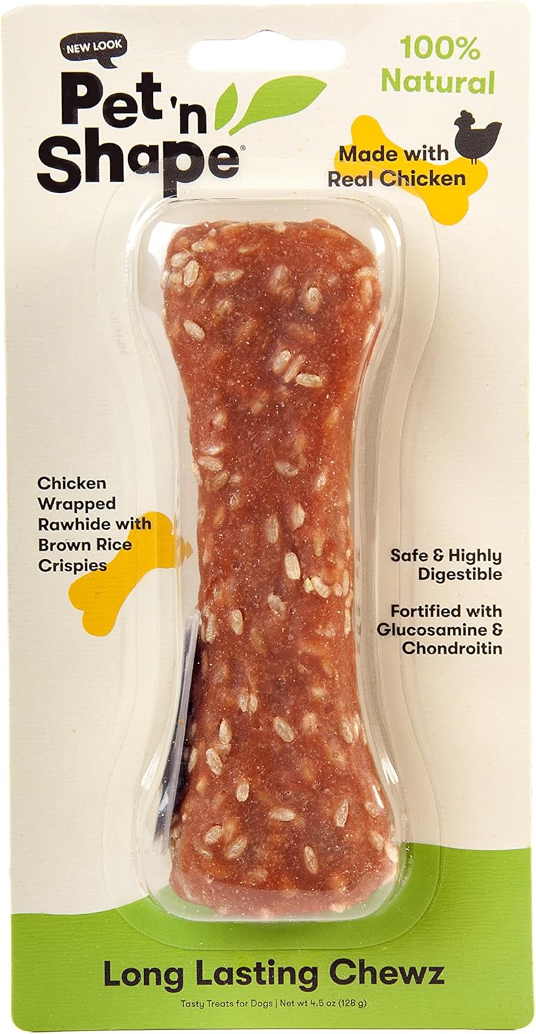 Pet 'N Shape Long Lasting Chewz Dog Treats - Chicken Wrapped Rawhide - 1 Bone, 8-Inch Long