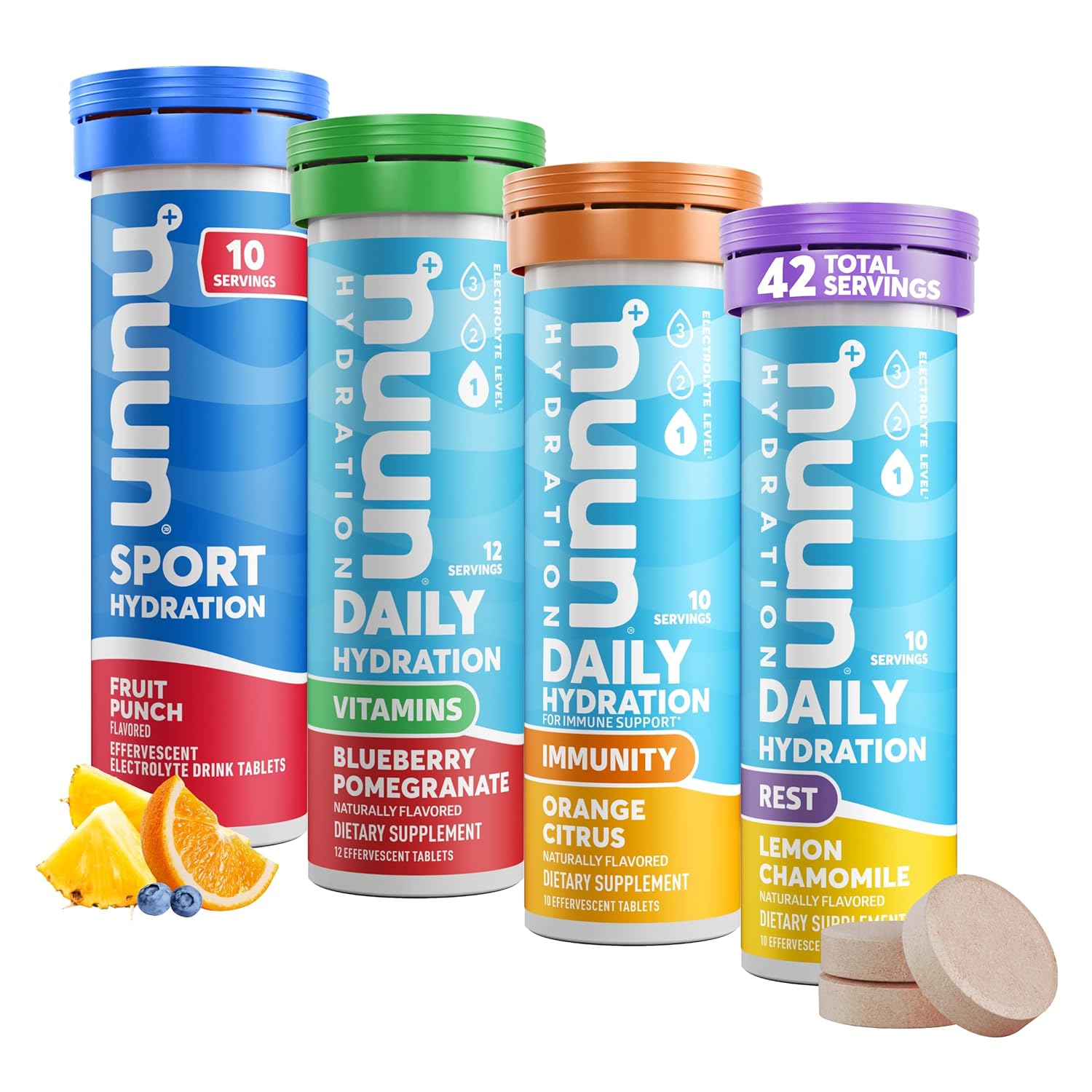 Nuun Hydration Complete Pack - Sport, Vitamins, Immunity And Rest Electrolyte Drink Tablets, Mixed, 4 Pack (42 Servings)