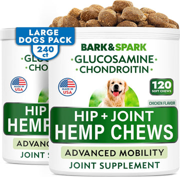 Hemp Chews Dogs Hip Joint Pain Relief - Glucosamine Chondroitin Hemp Treats For Joint Health - Dog Joint Supplement Large Breed & Small - Hemp Oil Pill - Canine Vitamin Treat Old Dog (240Ct/Chicken)