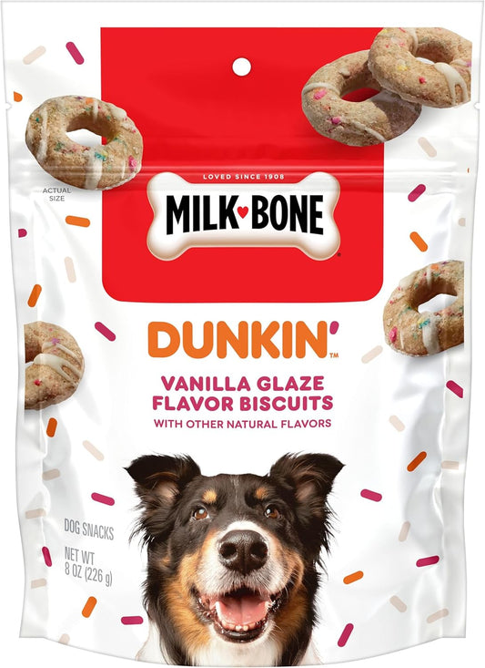 Milk-Bone Bundle Dunkin' Limited Edition Vanilla Glaze Flavor Dog Treats 8 Ounce + Dunkin' French Vanilla Flavored Ground Coffee 12 Ounce