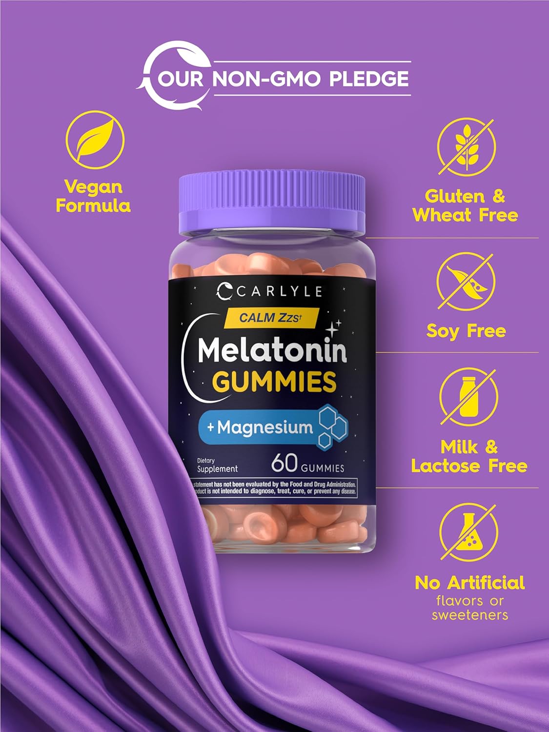 Carlyle Melatonin Gummies 10mg | with Magnesium Citrate | 60 Count | Vegan Formula | Non-GMO, Gluten Free : Health & Household