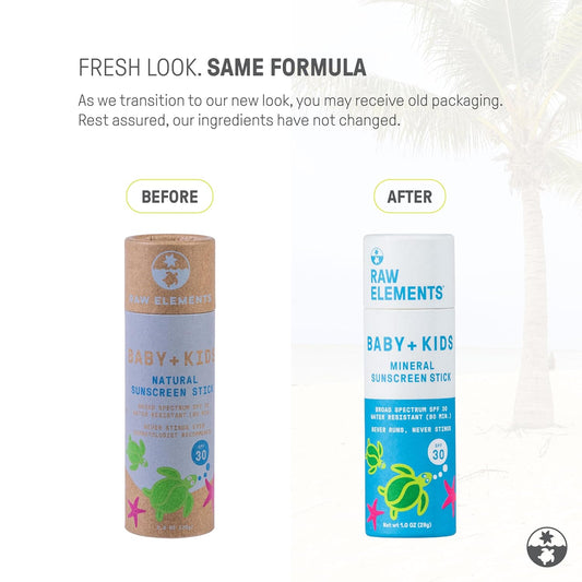 Raw Elements Baby & Kids Spf 30 Organic Sunscreen Stick, Non-Nano Zinc Oxide, Reef-Safe, Cruelty-Free, Gluten & Nut Free, Zero Waste Tube, Travel Sunblock 1.0 Oz