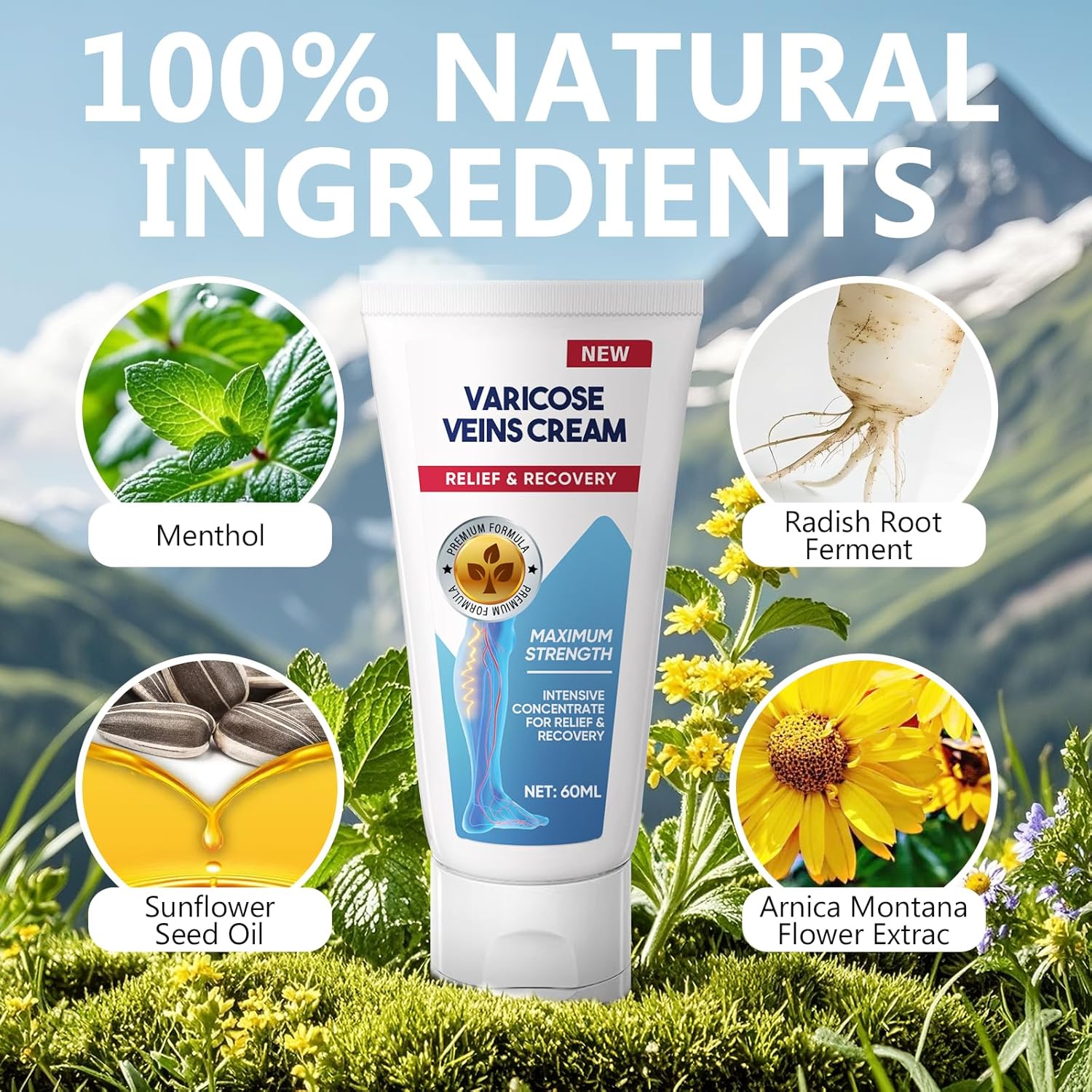 Itecfreely Varicose Veins Cream, Improve Blood Circulation Varicose Veins Care, Fast Soothe Varicose Veins Cream For Legs-80 G/ 2 Fl Oz