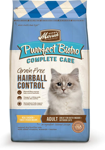 Merrick Purrfect Bistro Grain Free Cat Food, Complete Care Hairball Control Dry Cat Food Recipe - 4 Lb. Bag