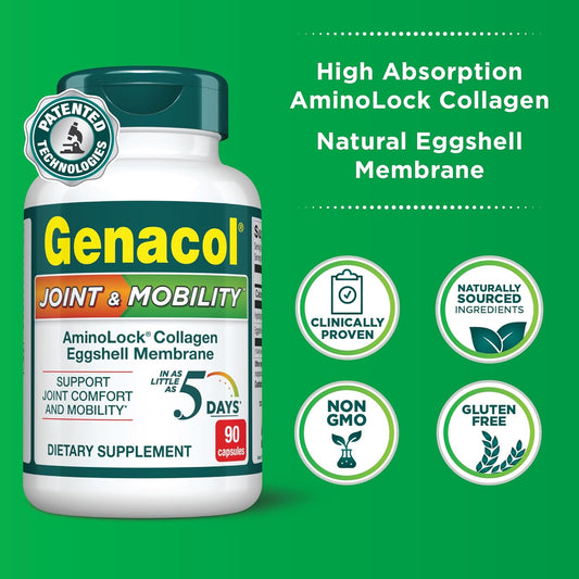 Genacol Joint & Mobility – Natural Eggshell Membrane And Ultra-Hydrolyzed Collagen Peptides, Support Joint Comfort & Mobility, Results In As Little As 5 Days, 90 Capsules (30-Day Supply)