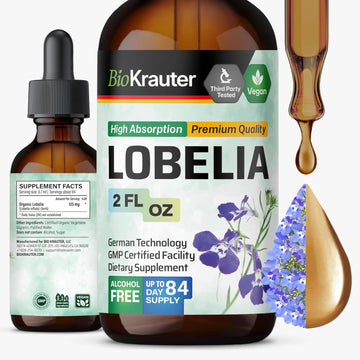 Bio Krauter Lobelia Tincture - Vegan Lobelia Extract - Alcohol & Sugar Free Respiratory Support Supplement - 4 Fl.Oz