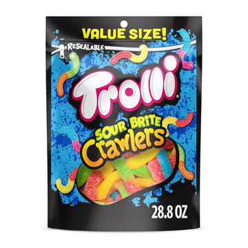 Trolli Sour Brite Crawlers, Candy, Cherry-Lemon, Strawberry-Grape & Orange-Lime, Sweet And Sour, Gummy Worms, Back To School Sweet Treat, 28.8 Oz