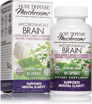 Host Defense, MycoBotanicals Brain Capsules, Promotes Concentration, Memory and Cognitive Function, Mushroom and Herb Supplement, Unavored, 60 Count (Pack of 1)