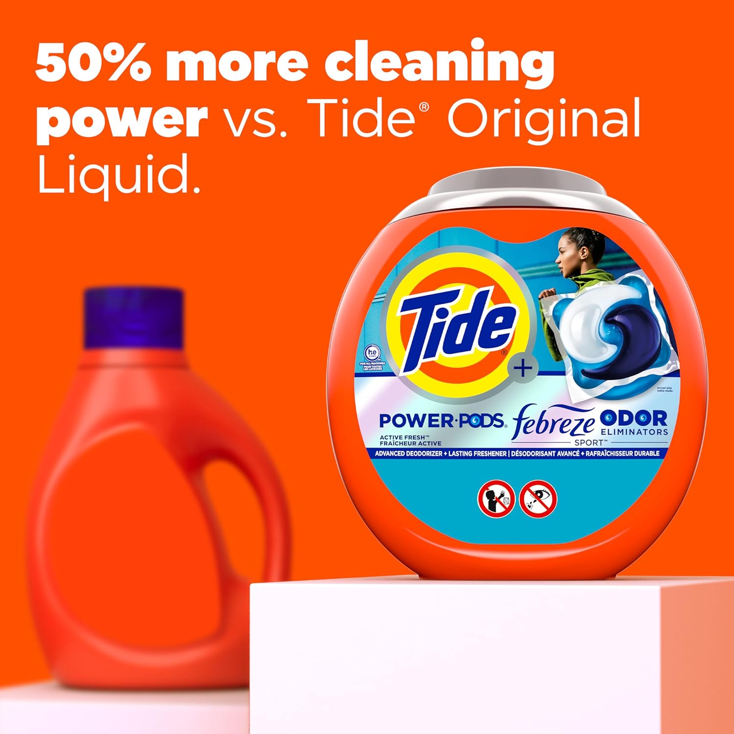 Tide Power Pods Laundry Detergent Pacs With Febreze Sport, 45 Count, Febreze Freshness With Sport Odor Defense