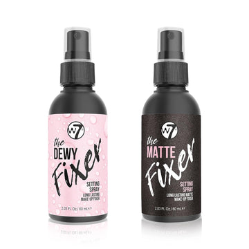 W7 The Fixer Duo - Makeup Setting Spray 2Pcs Set - Dewy & Matte Finishes For Fixing Professional Makeup