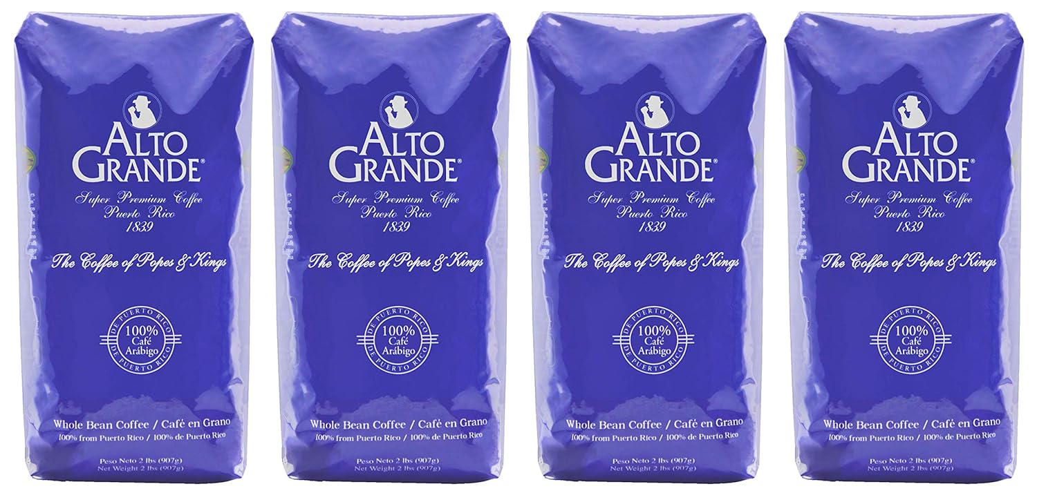 Alto Grande Super Premium Coffee Whole Bean, Medium Dark Roast, 2 Pound Bag (Pack Of 4)