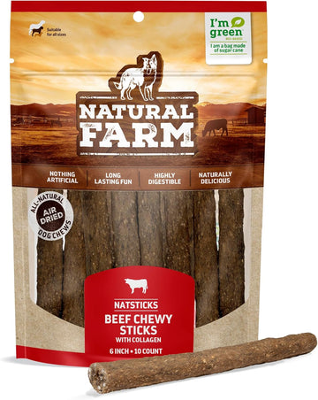 Natural Farm Quick Beef Dog Treats, Chewy Sticks (10-Pack), Low Calorie, Delicious Crunchy Dog Treats With Collagen, High Protein- Beef Treats For Dogs, Great For Small, Pups & Medium Dogs
