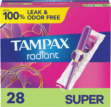 Tampax Radiant Tampons, Super Absorbency, With Leakguard Braid, Unscented, 28 Count