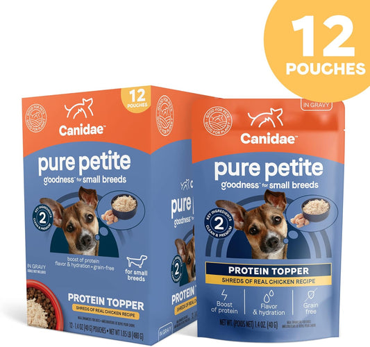 Canidae Pure Petite Protein Topper Wet Dog Food For Small Breeds, Shreds Of Real Chicken In Gravy Recipe, 1.4 Oz. (Case Of 12)