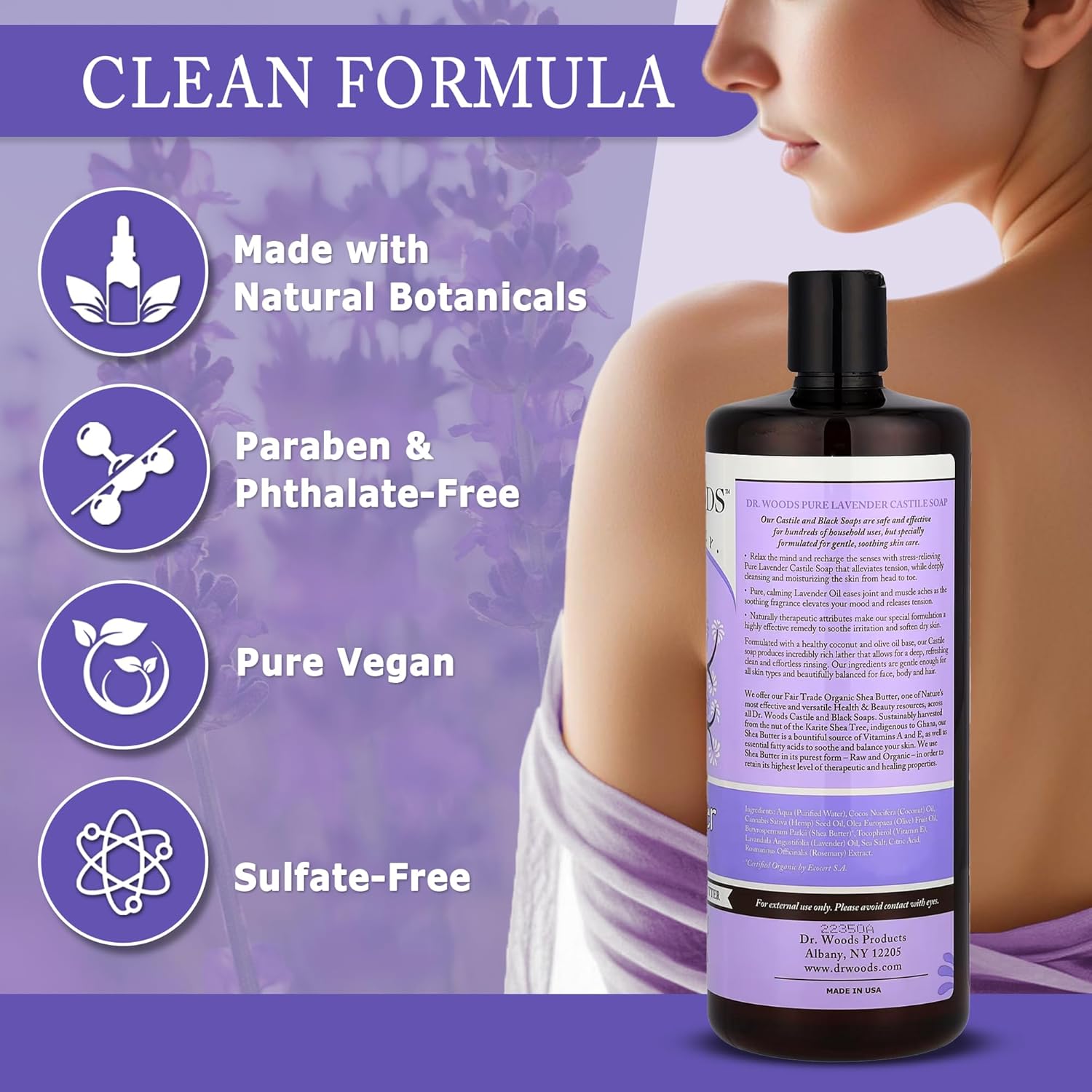 Dr. Woods Pure Lavender Castile Soap With Organic Shea Butter, 32 Ounce : Facial Cleansing Products : Beauty & Personal Care