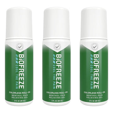 Biofreeze Pain Relief Roll-On, Arthritis Pain Reliver, Knee & Lower Back Pain Relief, Sore Muscle Relief, Neck Pain Relief, FSA Eligible, 3 Pack (3 FL OZ Biofreeze Menthol Roll-On)