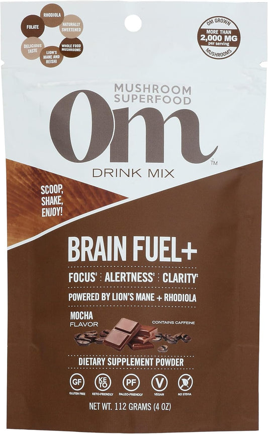 Om Mushroom Superfood Brain Fuel Plus Mushroom Powder Drink Mix, Mocha avor, Lions Mane & Rhodiola, Memory & Focus Support Supplement, 15 Servings, 