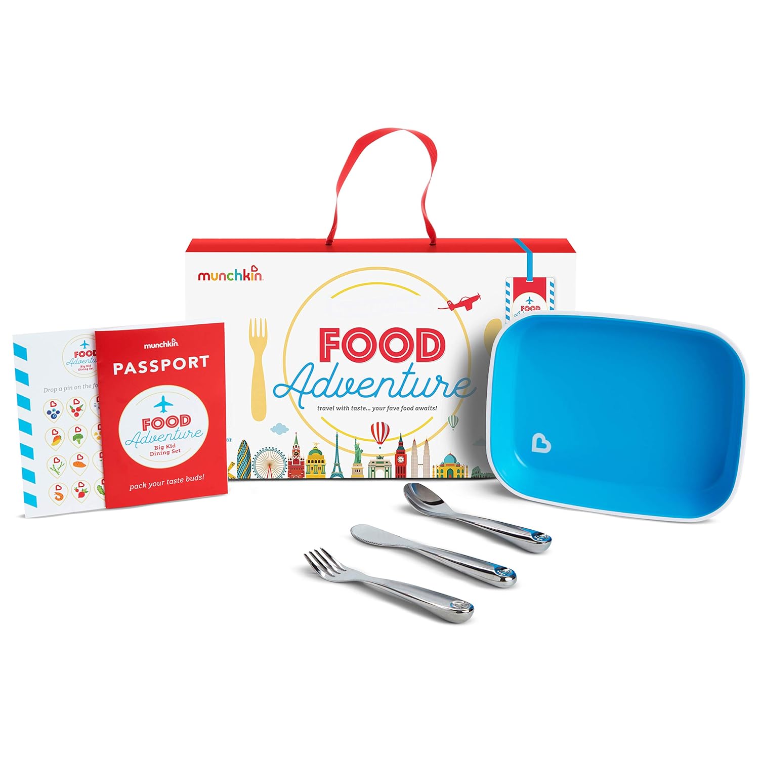 Munchkin Food Adventure Splash Toddler Dining Set, Includes Plate And Stainless Steel Utensils, Blue