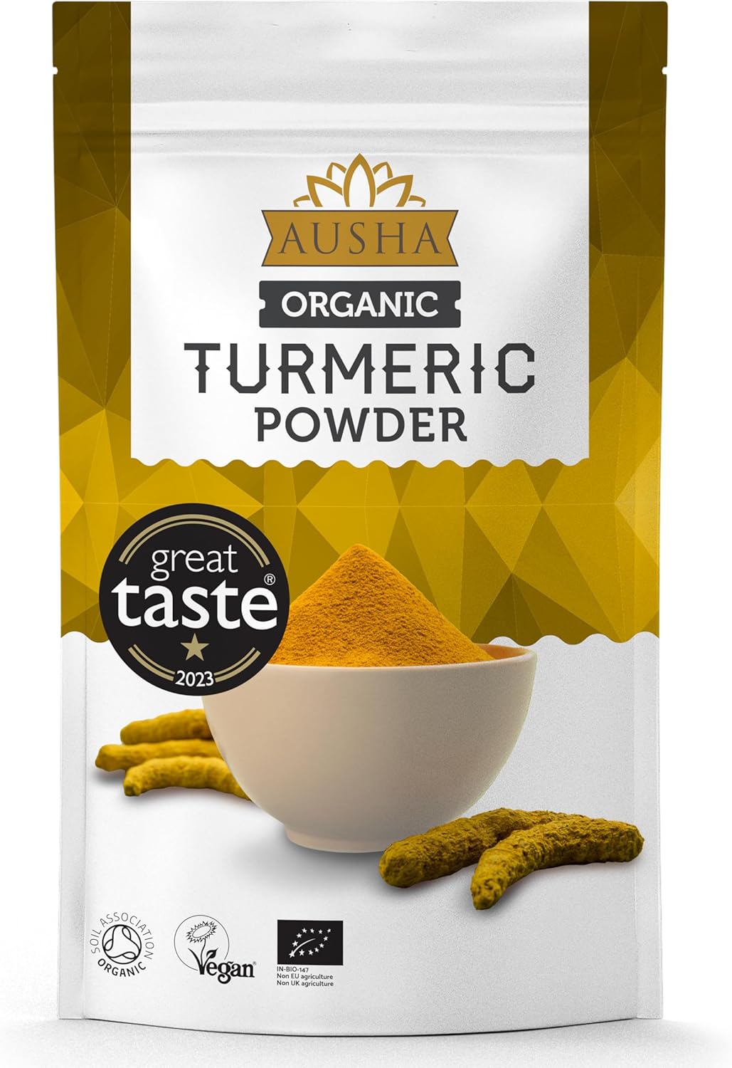 Ausha Organic Turmeric Powder 200G | 5-6% High Curcumin - Uk Certified Organic By Soil Association - Use In Cooking- 1* Winner Great Taste Award 2023- Ground Turmeric