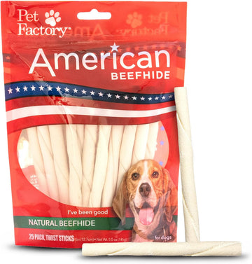 Pet Factory American Beefhide 5" Twist Sticks Dog Chew Treats - Natural Flavor, 25 Count/1 Pack