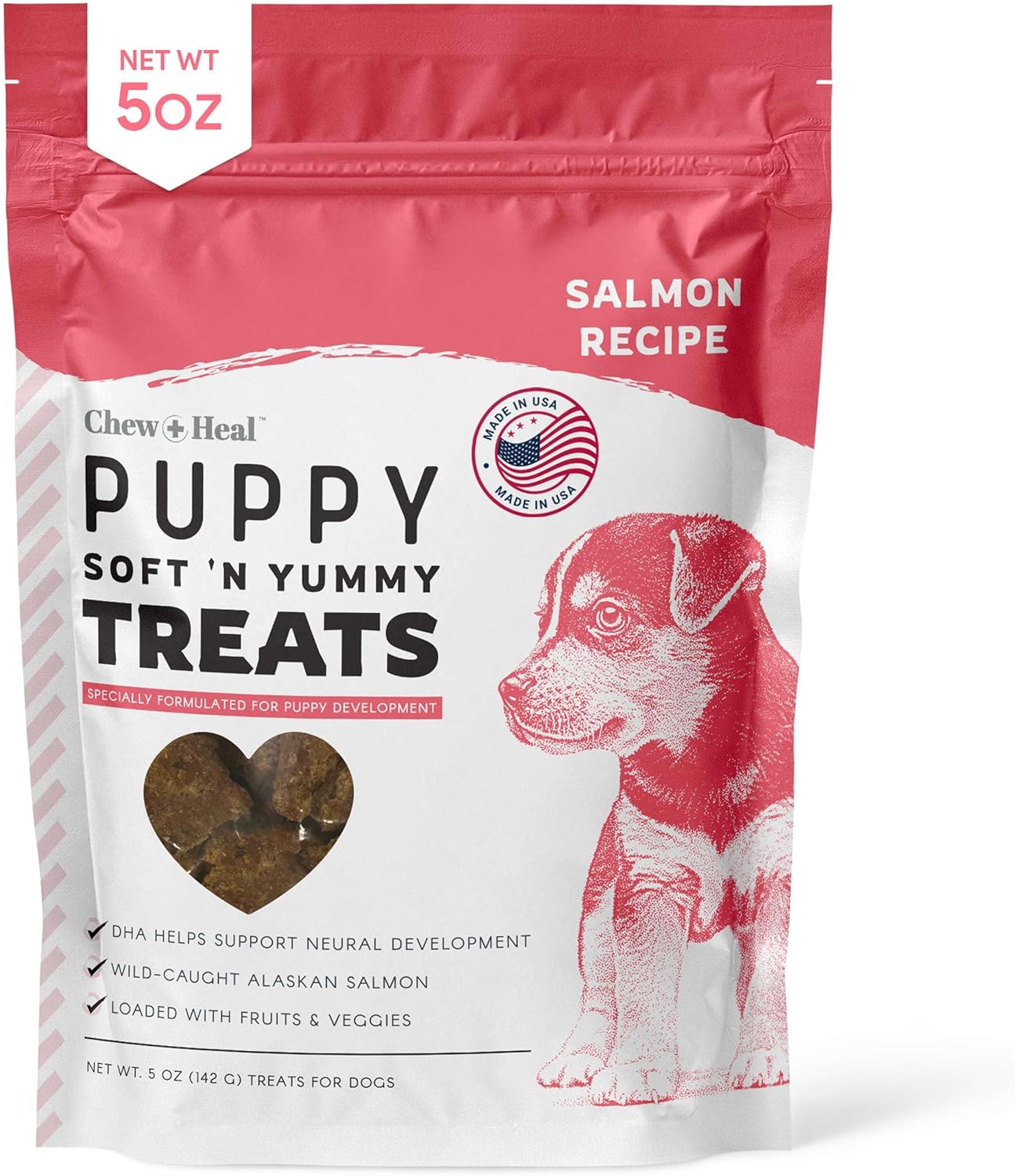 Dog Salmon Jerky For Puppies - 5 Oz Of Puppy Salmon Dog Treats For Puppy Development - Made With Wild Alaskan Salmon, Chickpeas, Carrots, Sweet Potato, And Fruit - Made In The Usa