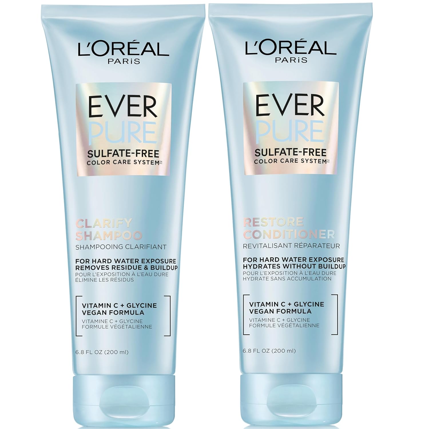 L'Oreal Paris Clarify And Restore Sulfate Free Shampoo And Conditioner Set With Antioxidants For Hard Water Exposure And Styling Build-Up, Everpure, 1 Hair Care Kit