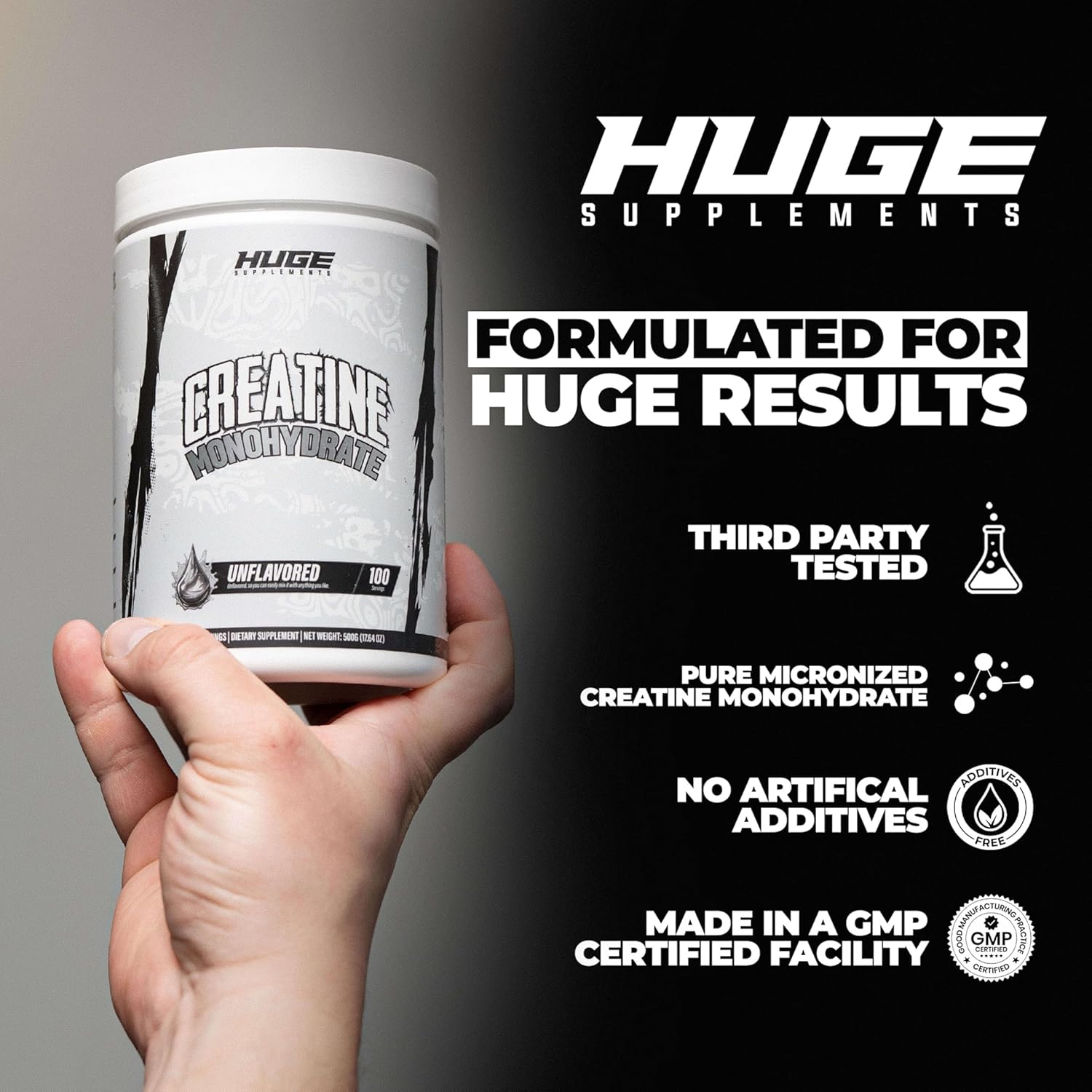 Huge Supplements Flavored Creatine Monohydrate Powder - Mango Flavor, 500 Grams, Third Party Tested, Micronized For Optimal Absorption, 5 Grams Per Scoop, Delicious & Easy Mixability (100 Servings) : Health & Household
