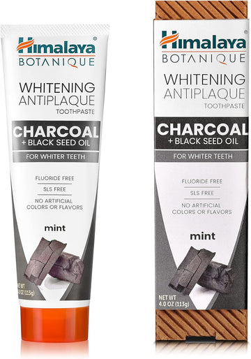 Himalaya Botanique Whitening Antiplaque Toothpaste With Charcoal And Black Seed Oil For Whiter Teeth, 4 Oz…