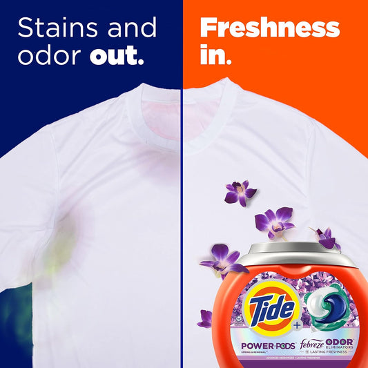 Tide Power Pods Laundry Detergent Pacs With Febreze, 63 Count, Spring & Renewal Scent, Febreze Freshness With Odor Eliminators