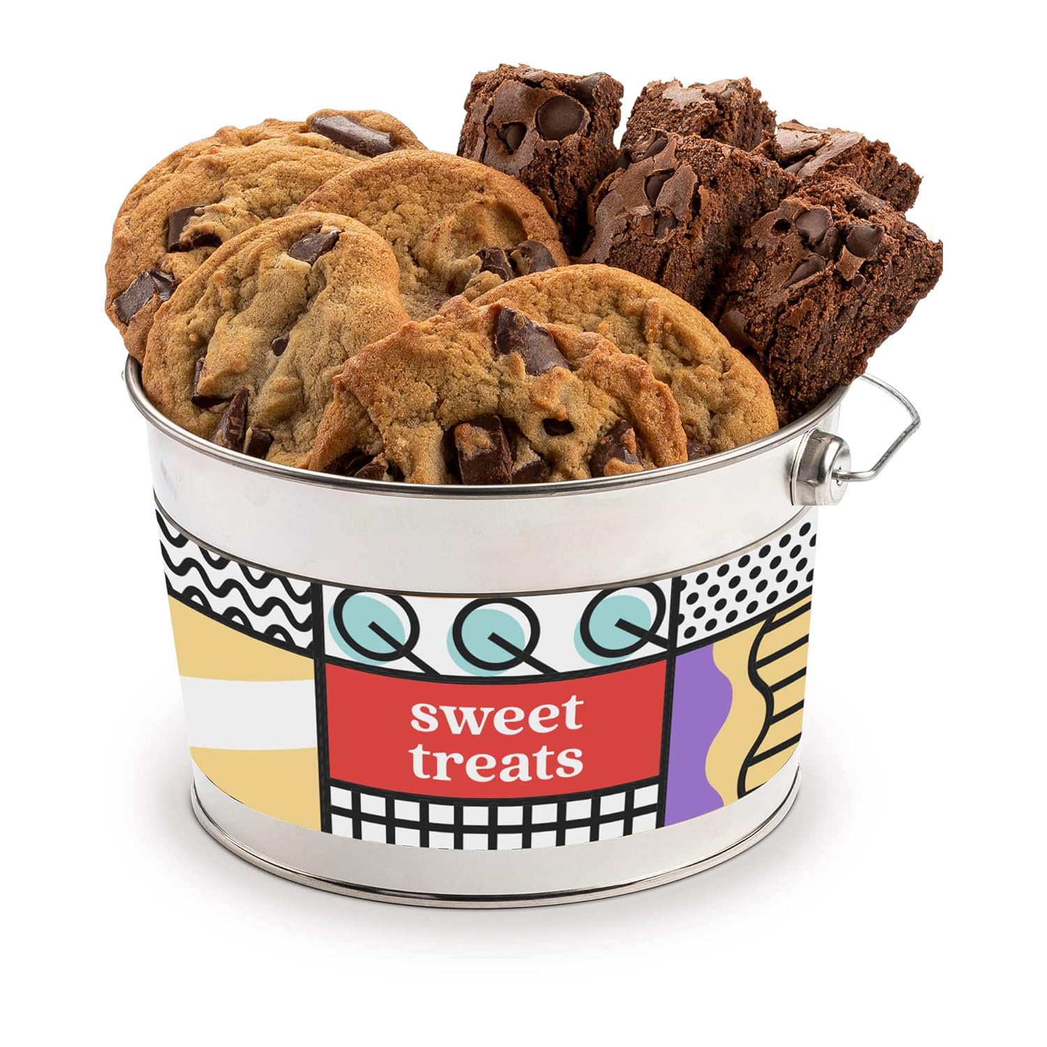 David’S Cookies Sweet Treats Gourmet Cookies Bucket Sampler With Chocolate Chip Brownies And Chocolate Chunk Cookies – Comes In A Reusable Tin Bucket - Ideal Gift To Family And Friends 1.3 Lbs