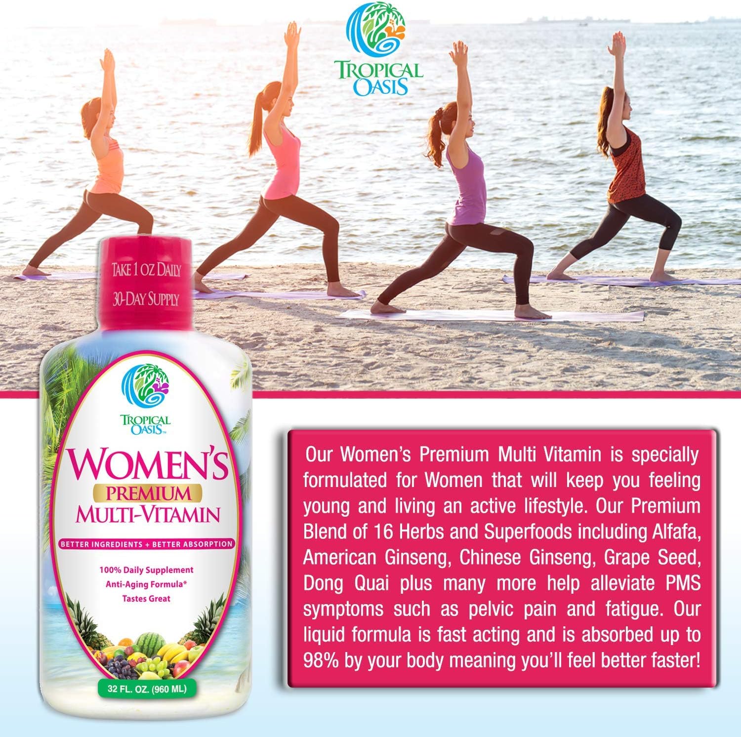 Premium Liquid Multivitamin For Women | Sugar Free Women’S Multivitamin | 100+ Vitamins, Minerals & Herbs Promote Anti-Aging, Heart, Brain & Bone Health |98% Absorption Rate | Non-Gmo | 32 Serv