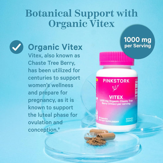 Pink Stork Vitex Supplement For Women - 1000 Mg Organic Chaste Tree Berry To Support Hormone Balance For Women - Fertility Supplements For Ovulation And Conception - 60 Capsules