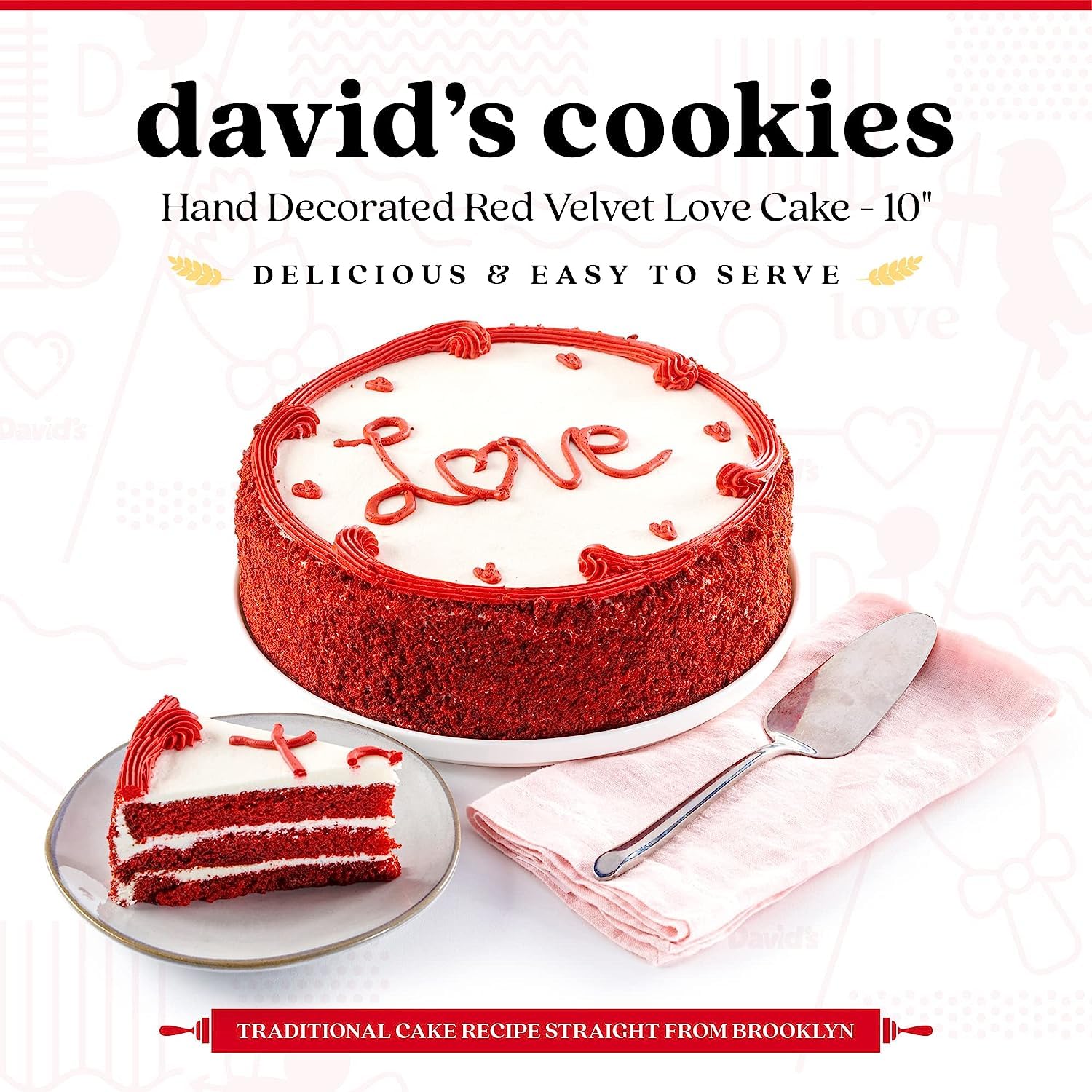 David’S Cookies Red Velvet Love Cake 10” - Hand Decorated Baked Moist Cake - Amazing Gourmet Dessert Gift Idea For Your Special Someone This Valentine'S Day Or Any Occasion