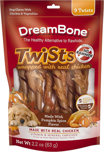 Dreambone® Pumpkin Spice Flavored Twists Wrapped In Chicken, 9 Count, Rawhide-Free Chews For Dogs