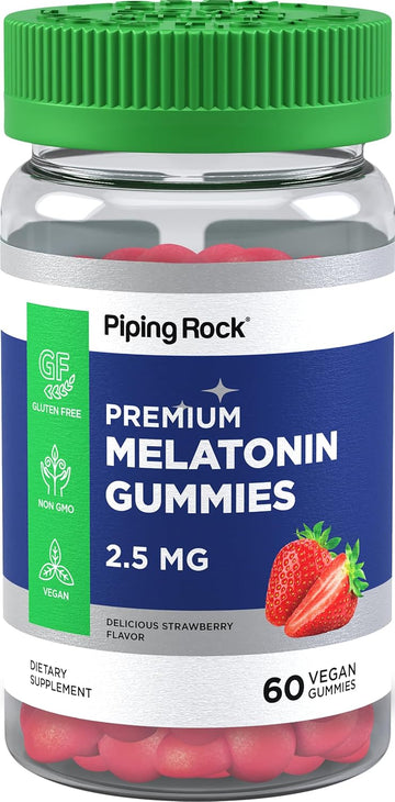 Piping Rock Melatonin Gummies 2.5 mg | 60 Count | Strawberry Flavor Gummy Supplement | Vegan, Non-GMO and Gluten Free