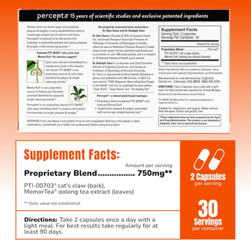 Percepta Plant-Based Memory Support - Natural Nootropic Brain Booster - Memory, Focus, Concentration - 30 Day Supply