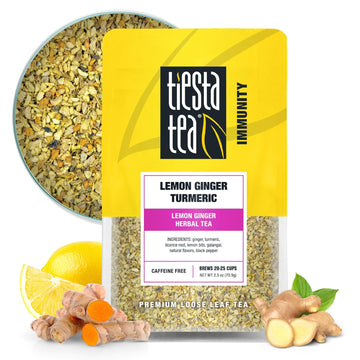 Tiesta Tea - Lemon Ginger Turmeric | Lemon Ginger Herbal Tea | Premium Loose Leaf Tea Blend | Non Caffeinated Herbal Tea | Make Hot Or Iced Tea & Brews Up To 25 Cups - 2.5 Ounce Resealable Pouch