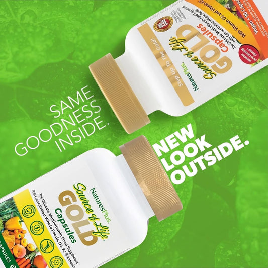 Natures Plus Source Of Life Gold Multivitamin - 90 Vegetarian Capsules - With Vitamins D3, B12, K2 & More Than 120 Whole Foods - Blood, Bone & Immune Support - Gluten Free - 30 Servings