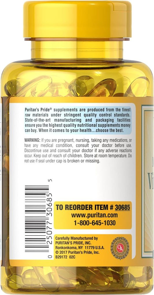 Puritans Pride Vitamin D3 5,000 IU Bolsters Immunity for Immune System Support and Healthy Bones and Teeth Softgels, Packaging May Vary, Unavored, 200 Count