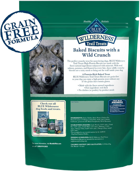 Blue Buffalo Wilderness Trail Treats High Protein Grain Free Dog Biscuits Crunchy Dog Treats, Duck Recipe, 10-Oz Bag