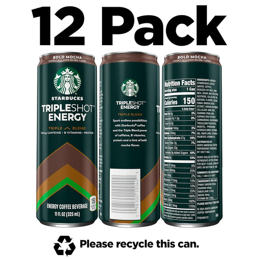 Starbucks Tripleshot Coffee Energy Drink, Bold Mocha, 11 Fl Oz Cans (12 Pack), Triple Blend, 165Mg Caffeine, B Vitamins, Protein, Iced Coffee