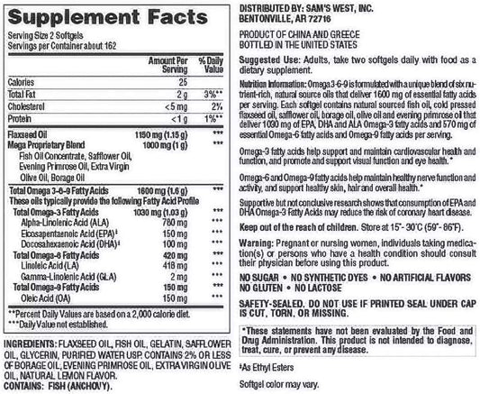 Members Mark Omega 3-6-9 Dietary Supplement (325 Count)