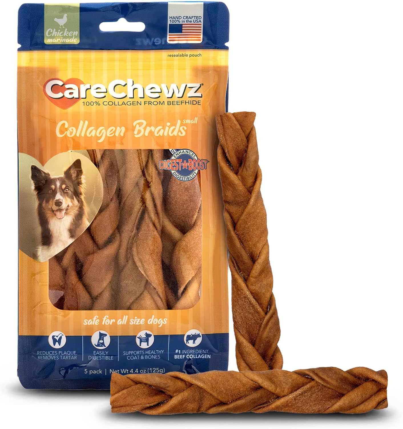 Pet Factory Carechewz Collagen 6-7" Skinny Braided Sticks Dog Chew Treats - Chicken Flavor, 5 Count/1 Pack