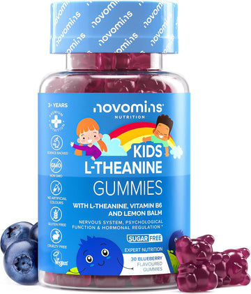 Kids 50Mg L Theanine Gummies - 1 Month Supply - With Lemon Balm & Vitamin B6 To Improve Kids Focus & Concentration - 30 Count - Vegan L Theanine Supplements Gummies - Novomins